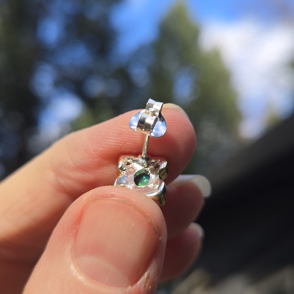 Black Opal & Topaz Natural Gemstone Sterling & Gold Earrings - Picture 9 of 10